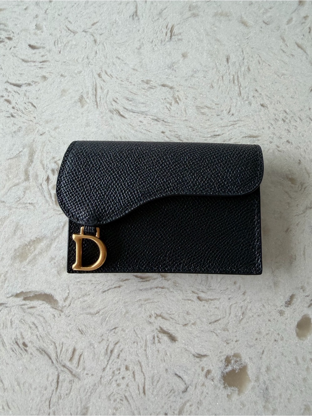 Dior Black Leather Card & Key Holder with Gold 'D' Accent